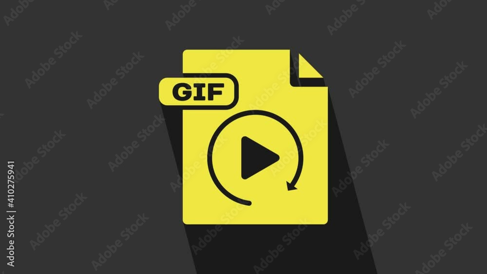Yellow GIF file document. Download gif button icon isolated on grey background. GIF file symbol. 4K Video motion graphic animation Yellow GIF file document. Download gif button icon isolated on grey background. GIF file symbol. 4K Video motion graphic animation