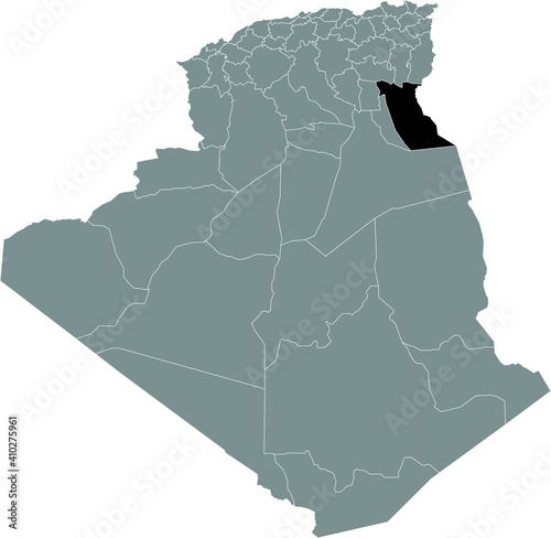 Black location map of the Algerian El Oued province inside gray map of Algeria