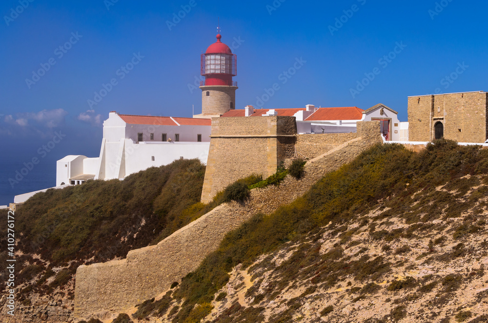 old castle and  lighthouse of cape Saint Vincent in Portugal