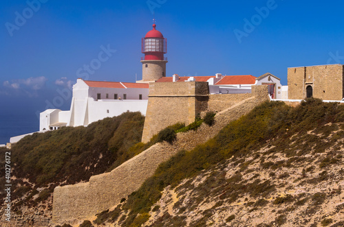 old castle and  lighthouse of cape Saint Vincent in Portugal