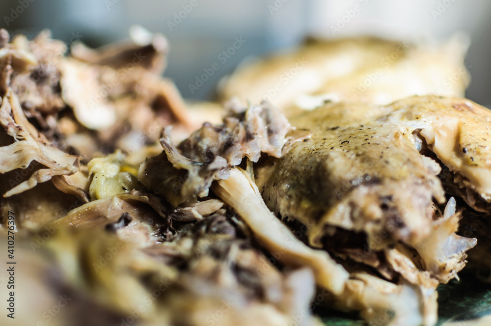 close up detail of boiled chicken with soft focus background prepared for meal close up detail of boiled chicken with soft focus background prepared for meal