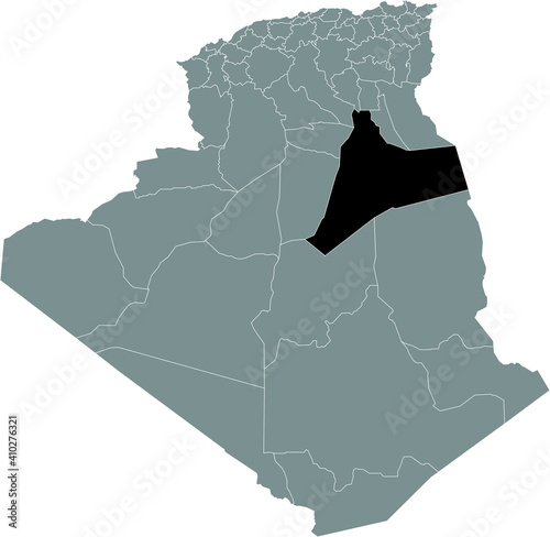 Black location map of the Algerian Ouargla province inside gray map of Algeria photo