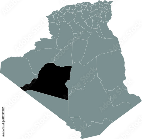 Black location map of the Algerian Adrar province inside gray map of Algeria photo