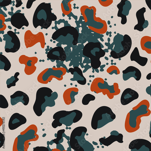 Abstract animal skin leopard seamless pattern design. Jaguar, leopard, cheetah, panther fur. Seamless camouflage background for fabric, textile, design, cover, wrapping.