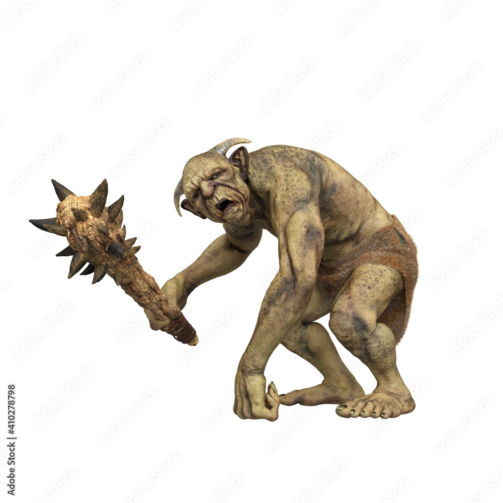 Fantasy Troll leaning on one hand and holding a spiked club weapon. Stock  Illustration | Adobe Stock