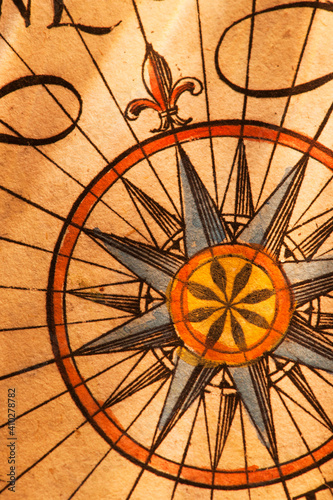Detail of antique map, studio shot