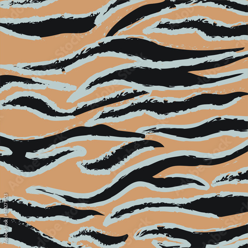 Seamless pattern with zebra fur print. Vector illustration. Exotic wild animalistic texture. Seamless camouflage background for fabric, textile, design, cover, wrapping.