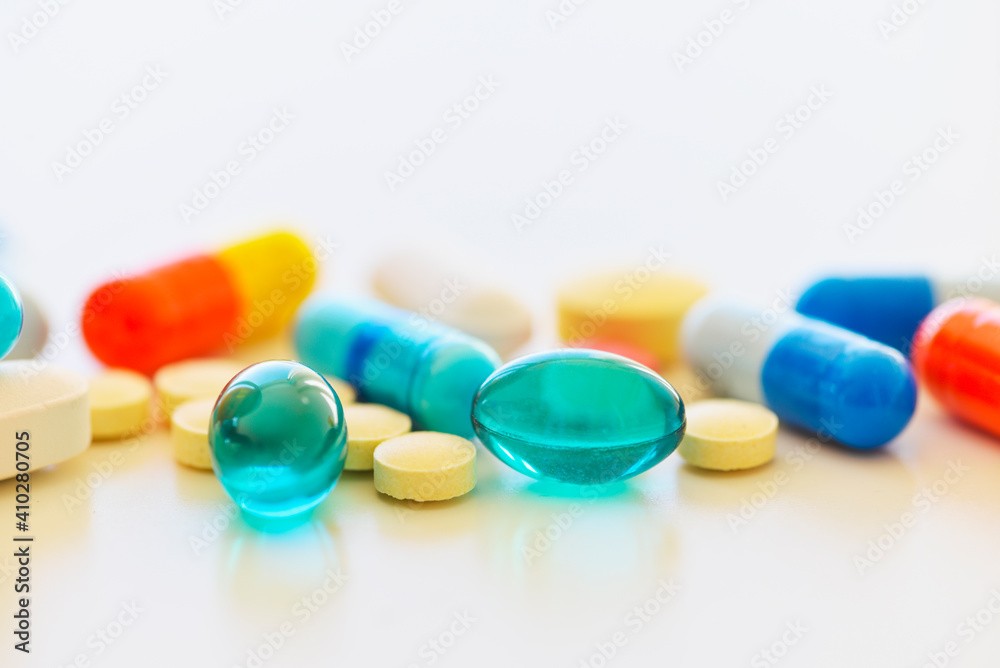 Colorful pills on white background Colorful pills on white background