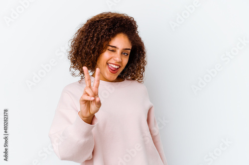 Young african american woman isolated on white background showing number two with fingers.