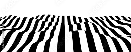 Optical illusion wave. Abstract 3d black and white illusions. Horizontal lines stripes pattern or background with wavy distortion effect. EPS 10. Vector illustration.