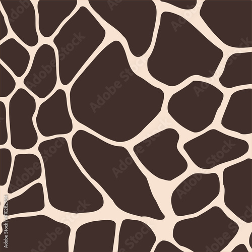 Seamless pattern with giraffe fur print. Vector illustration. Exotic wild animalistic texture. Seamless camouflage background for fabric, textile, design, cover, wrapping.