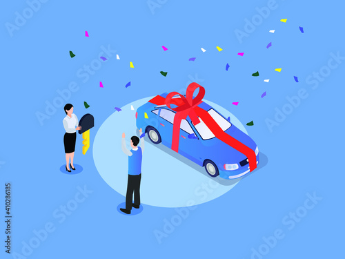 Car birthday gift isometric 3d vector concept for banner, website, illustration, landing page, flyer, etc.