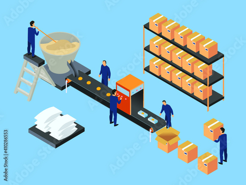 Cake factory isometric 3d vector concept for banner, website, illustration, landing page, flyer, etc.