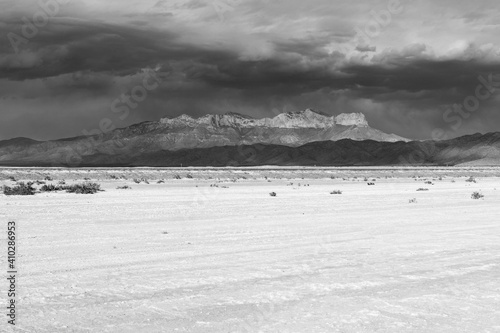 Black and white view of des...