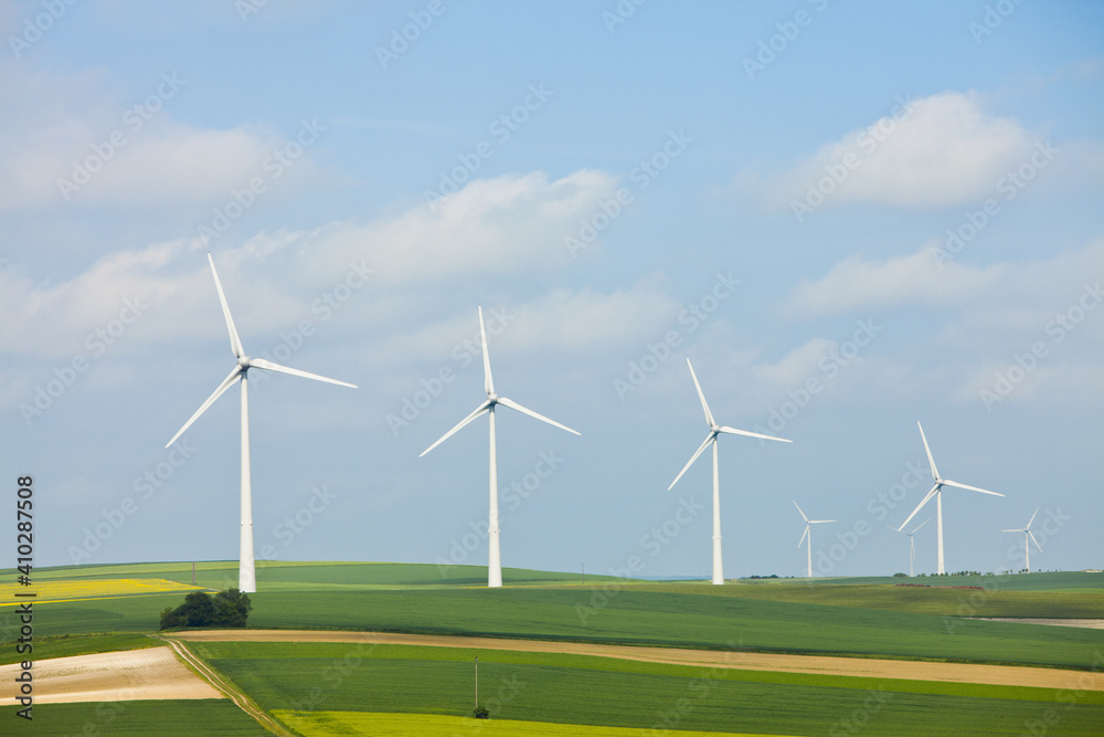 France, Rocroi, Wind turbines on fields France, Rocroi, Wind turbines on fields