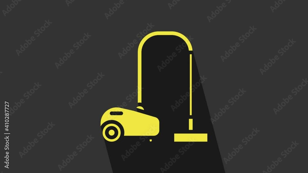 Yellow Vacuum cleaner icon isolated on grey background. 4K Video motion graphic animation Yellow Vacuum cleaner icon isolated on grey background. 4K Video motion graphic animation