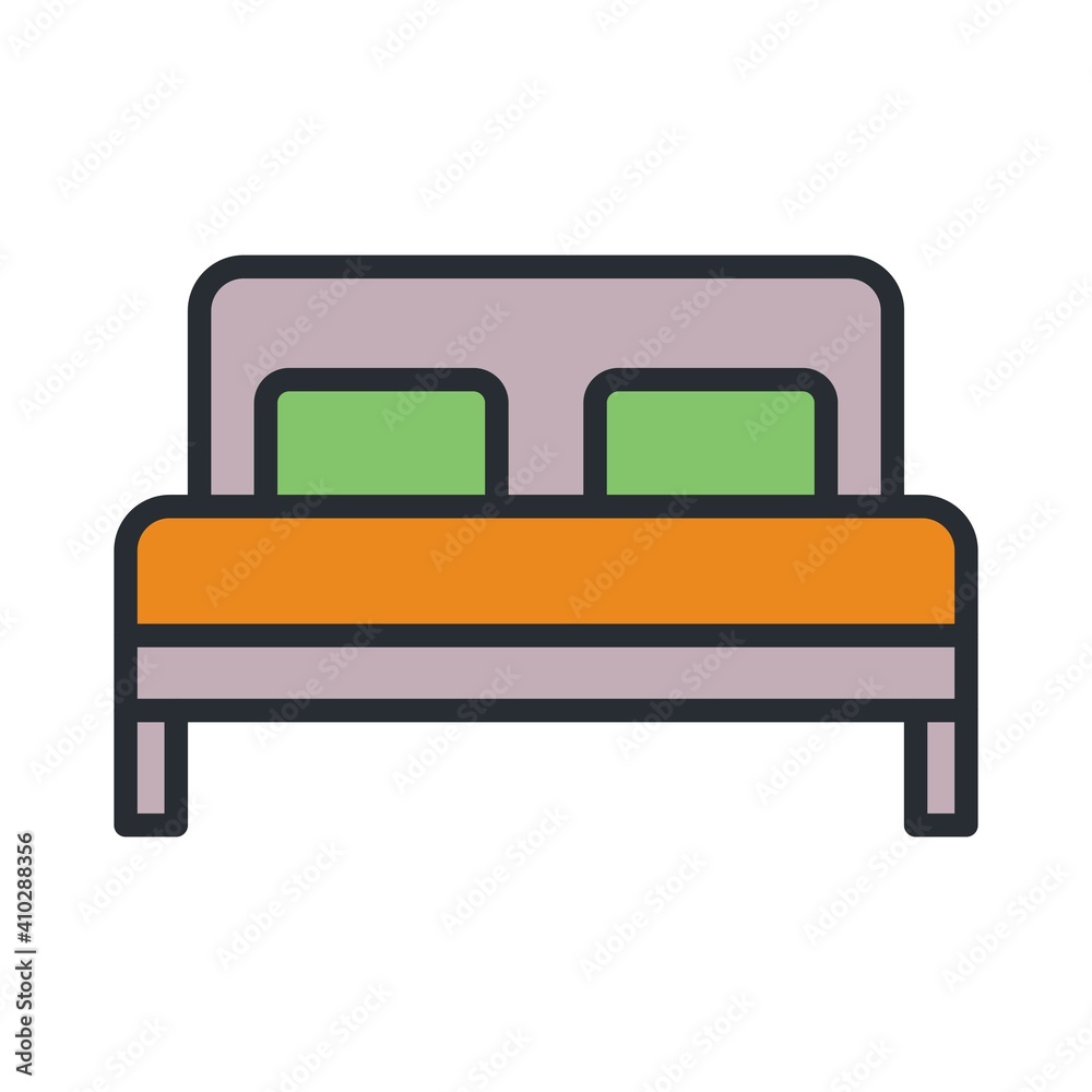 Double bed icon. King size bed for house interior concept. Double bed icon. King size bed for house interior concept.