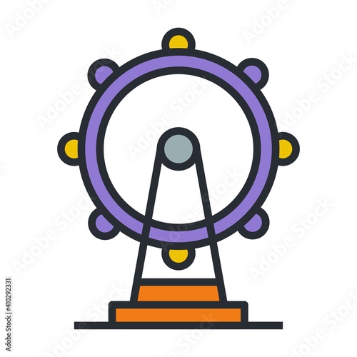 Ferris wheel icon. Luna park attraction symbol.