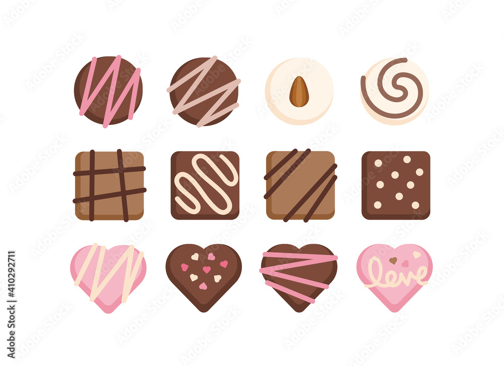 Valentine's Day Chocolate Icon Illustration Set