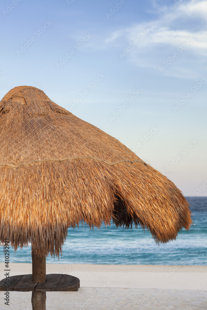 Mexico, Quintana Roo, Yucatan, Cancun, Sunshade on beach Mexico, Quintana Roo, Yucatan, Cancun, Sunshade on beach