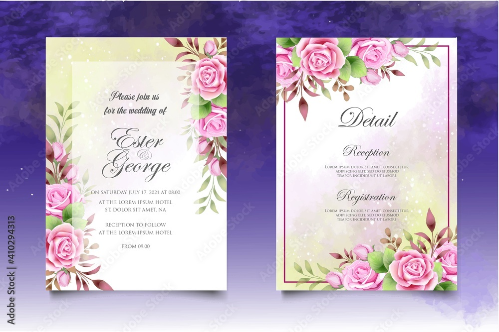 Wedding invitation template set with elegant floral decoration