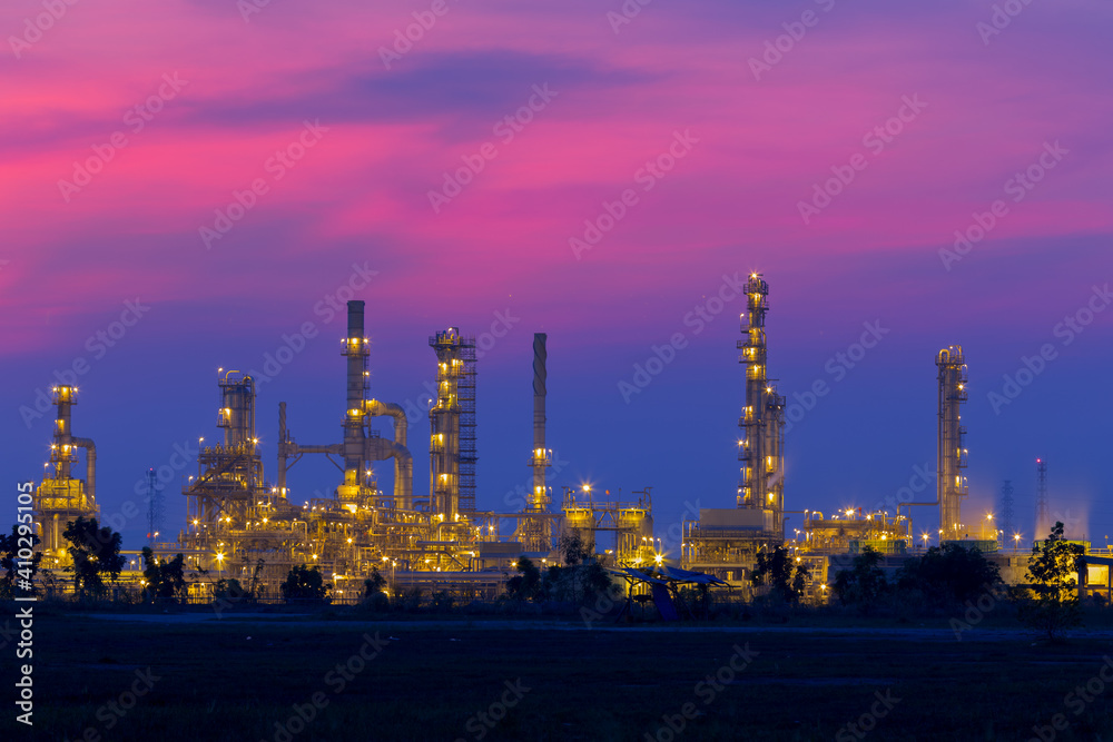 Pipeline of heavy factory of petrochemical with beautiful sky.
