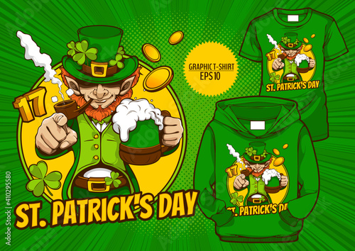graphic t-shirt  Saint Patrick's Day, fashion character design, celebration party.