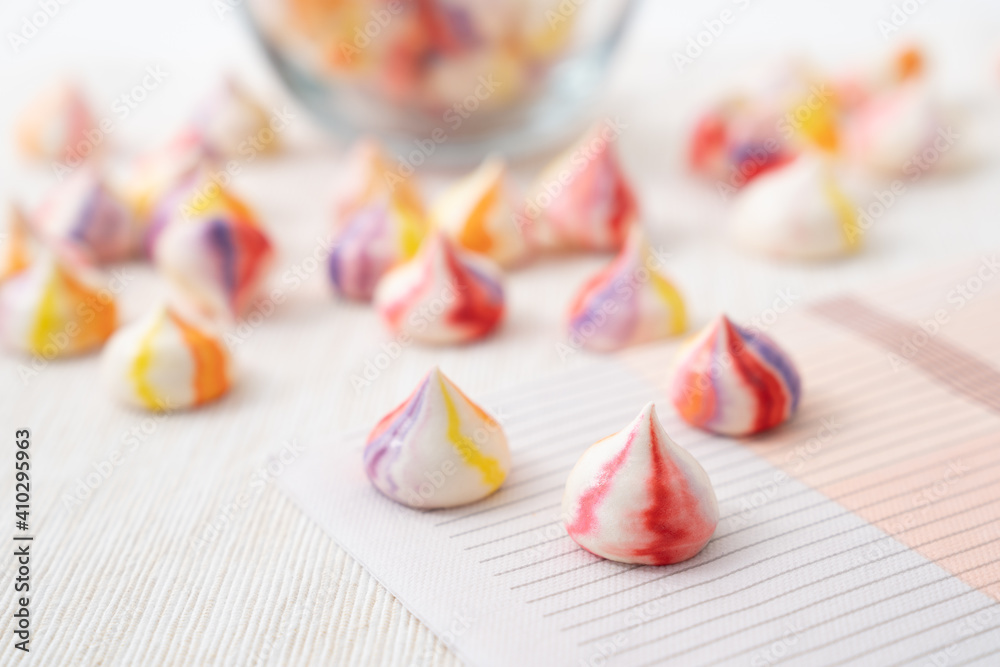 Homemade colourful stripes French vanilla meringue cookies Homemade colourful stripes French vanilla meringue cookies