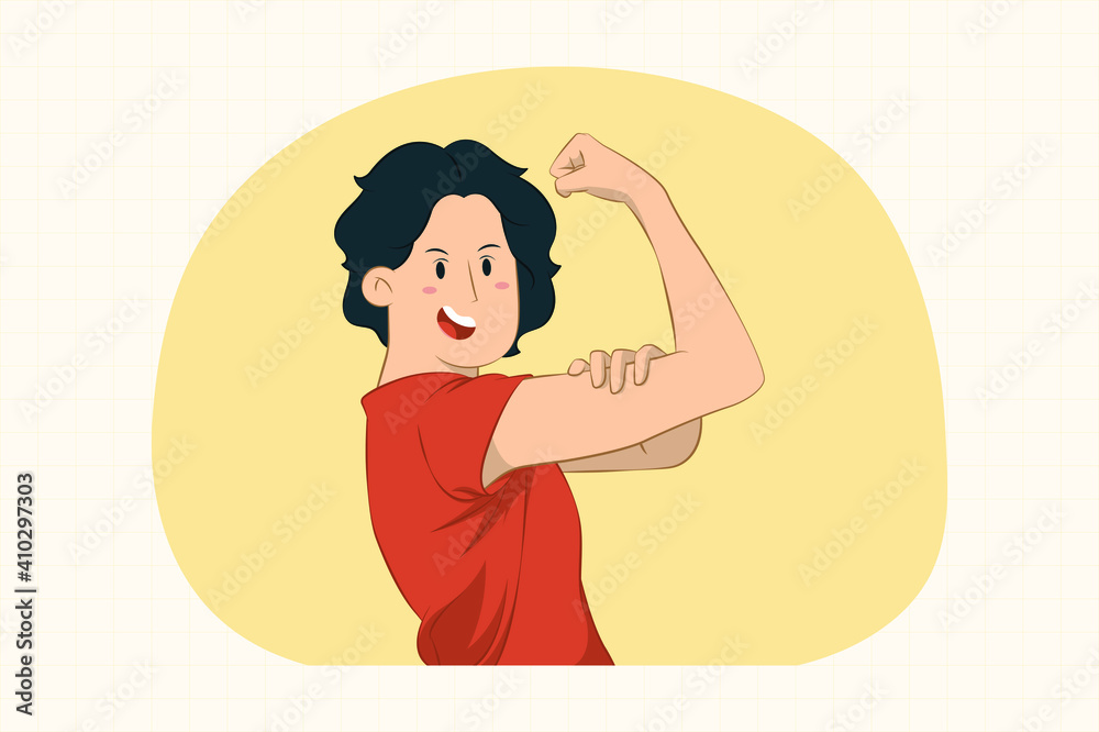 Funny young woman showing biceps, muscles concept Funny young woman showing biceps, muscles concept