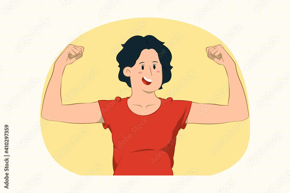 Strong young woman showing biceps, muscles concept Strong young woman showing biceps, muscles concept