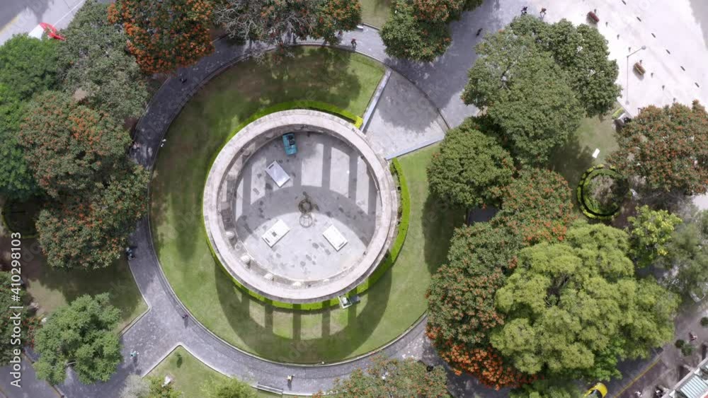 Aerial: circular platform in the park, drone view Aerial: circular platform in the park, drone view