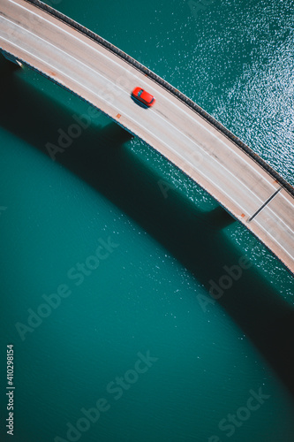 Aerial view of a bridge crossing the Cardener lake near Guixer city in Lleida province, Spain. photo