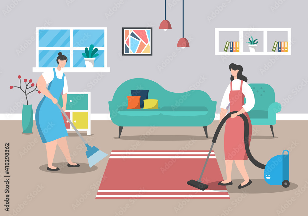 Cleaning Service Concept. Vector Flat Design Cartoon Illustration Cleaning Service Concept. Vector Flat Design Cartoon Illustration