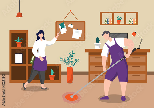Cleaning Service Concept. Vector Flat Design Cartoon Illustration