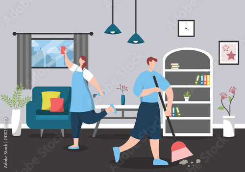 Cleaning Service Concept. Vector Flat Design Cartoon Illustration