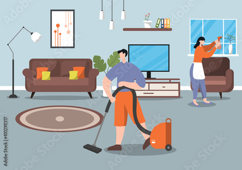 Cleaning Service Concept. Vector Flat Design Cartoon Illustration