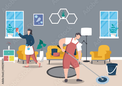 Cleaning Service Concept. Vector Flat Design Cartoon Illustration