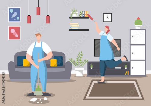 Cleaning Service Concept. Vector Flat Design Cartoon Illustration