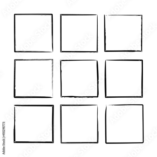 Set hand drawn brush rectangle frame. Vector stock illustration