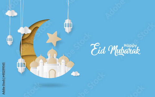 Happy Eid Mubarak, Ramadan Kareem vector Wishing for Islamic festival for banner, poster, background, flyer, brochure and sale background photo