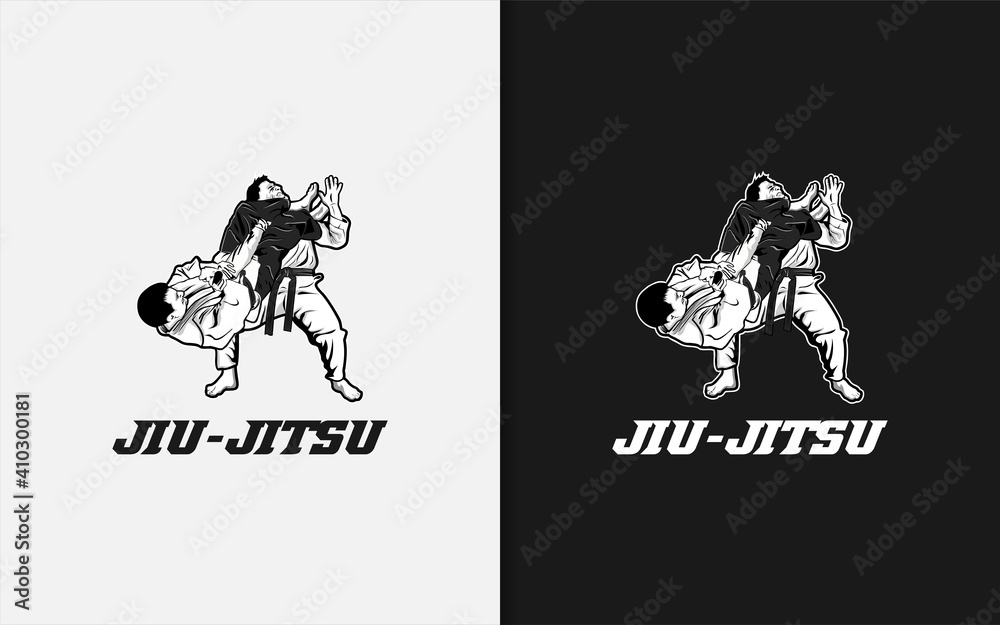 Naklejka premium Jiu-Jitsu Logo. two people in a fighting pose. Sport Logo Vector Illustration.