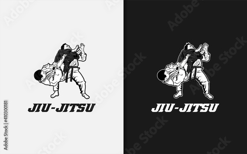 Jiu-Jitsu Logo. two people in a fighting pose. Sport Logo Vector Illustration.