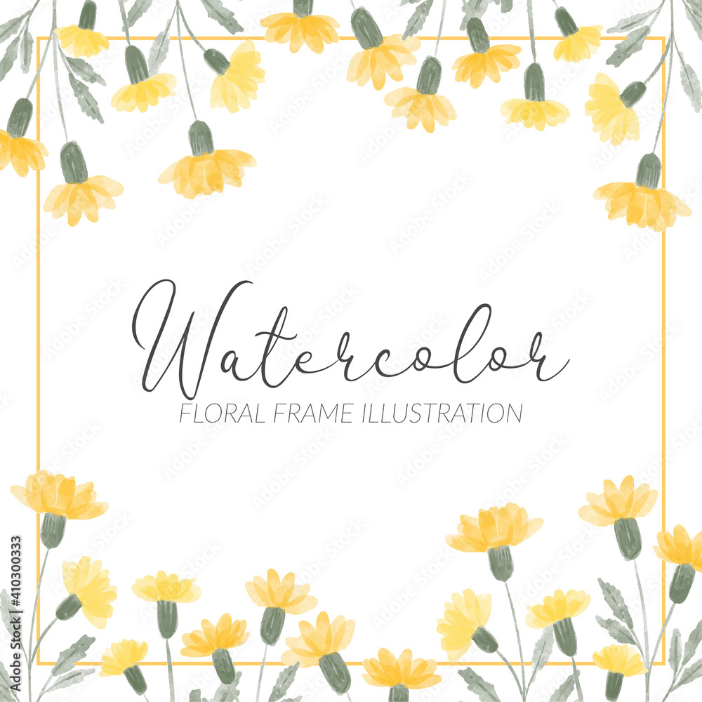 watercolor cute yellow wildflower square frame illustration watercolor cute yellow wildflower square frame illustration