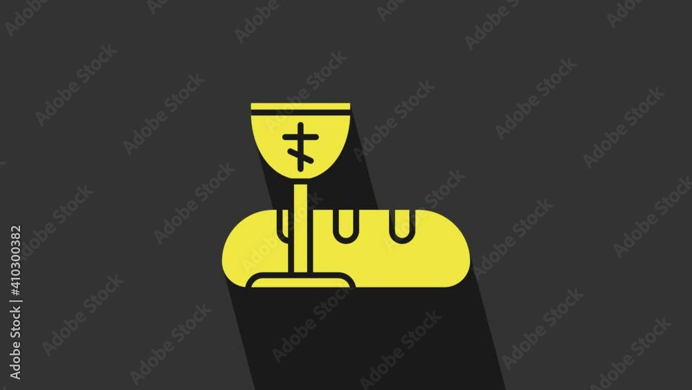 Yellow First communion symbols for a nice invitation icon isolated on grey background. 4K Video motion graphic animation