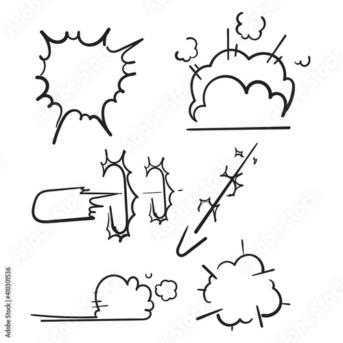 hand drawn doodle explosion and electric effect isolated