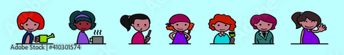 set of mom cartoon icon design template with various models. vector illustration isolated on blue background