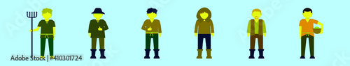 set of peasant and tools cartoon icon design template with various models. vector illustration isolated on blue background