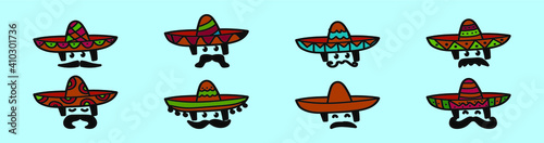 set of mexican mariachi cartoon icon design template with various models. vector illustration isolated on blue background