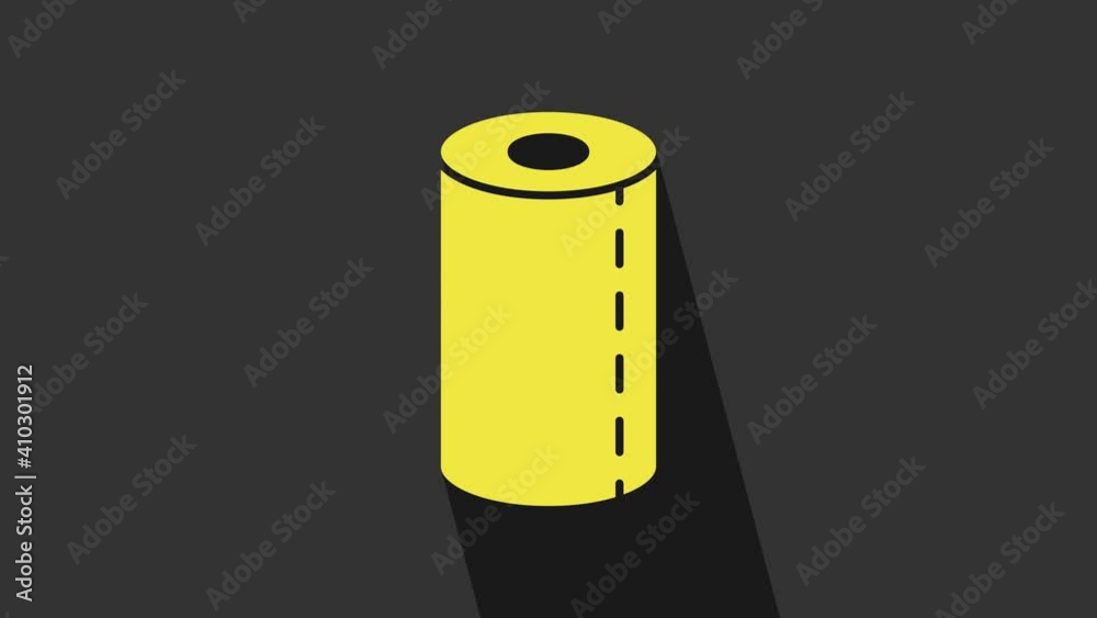 Yellow Paper towel roll icon isolated on grey background. 4K Video motion graphic animation Yellow Paper towel roll icon isolated on grey background. 4K Video motion graphic animation