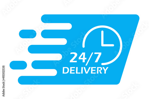 Linear 24 7 delivery for concept design. Clock icon vector. Online concept. Stock image. EPS 10.